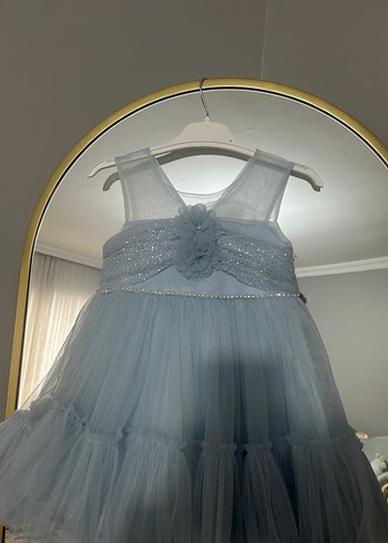 Kız Çocuk Mavi Fırfırlı Askılı Elbise - Görsel 6