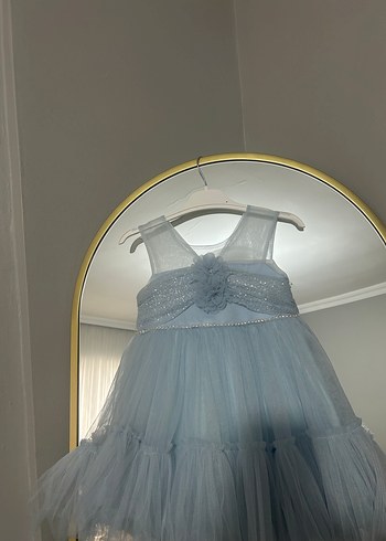 Kız Çocuk Mavi Fırfırlı Askılı Elbise - Görsel 5