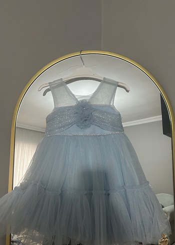 Kız Çocuk Mavi Fırfırlı Askılı Elbise - Görsel 3