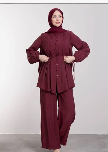 Kadın Bordo Tesettür İkili Takım Moda Evcen - Görsel 2