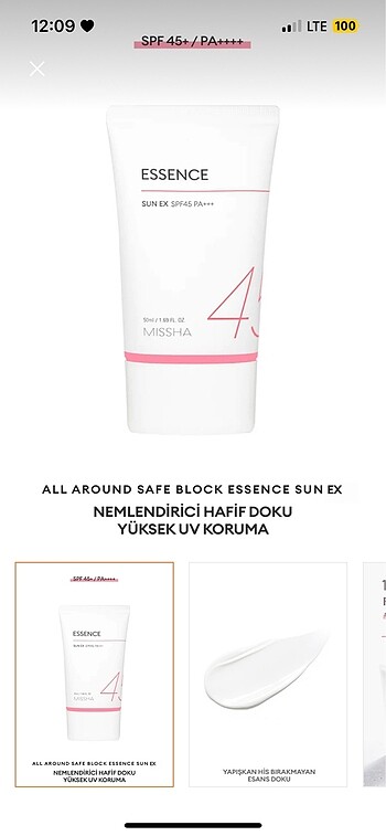 MİSSHA AYDINLATICI ve NEMLENDİRİCİ GÜNEŞ KREMİ SPF45/PA+++ 50 ml