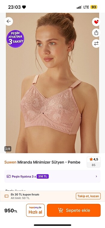 SUWEN MİRANDA MİNİMİZER SÜTYEN SIFIR