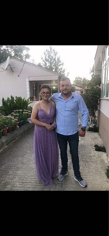 Lila simli abiye elbise