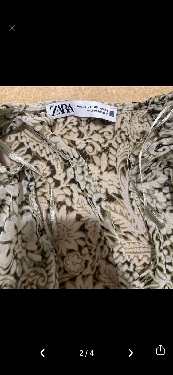 ZARA Bej Desenli V Yaka Dantel Detaylı Bluz - Görsel 2