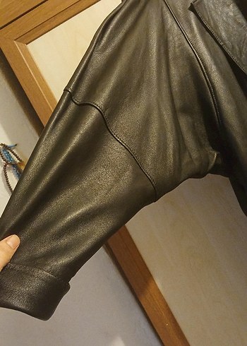 Düğmeli Siyah Deri Kadın Ceket - Görsel 3