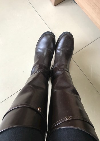 Kahverengi Deri Tokalı Dizüstü Çizme - Görsel 2