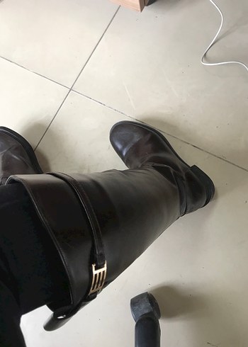 Kahverengi Deri Tokalı Dizüstü Çizme - Görsel 3