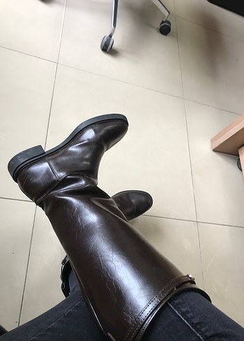 Kahverengi Deri Tokalı Dizüstü Çizme - Görsel 7