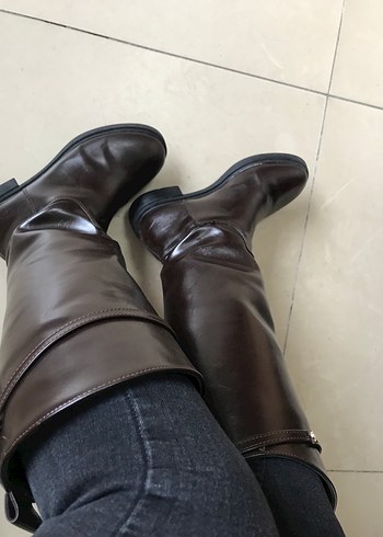 Kahverengi Deri Tokalı Dizüstü Çizme - Görsel 8