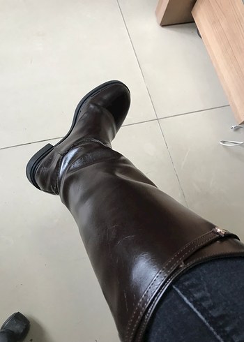 Kahverengi Deri Tokalı Dizüstü Çizme - Görsel 4