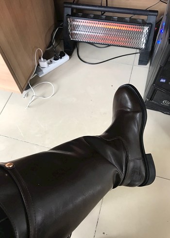 Kahverengi Deri Tokalı Dizüstü Çizme - Görsel 5