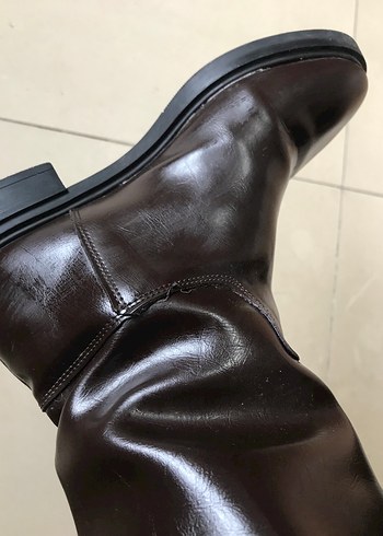 Kahverengi Deri Tokalı Dizüstü Çizme - Görsel 6