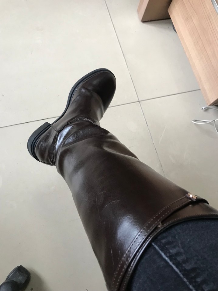 Kahverengi Deri Tokalı Dizüstü Çizme - Görsel 4