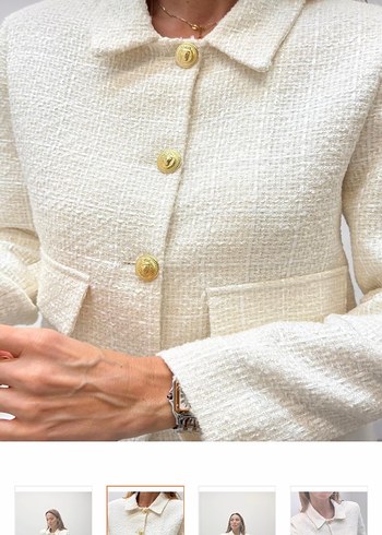 Düğmeli Ekru Kısa Blazer Ceket - Görsel 3