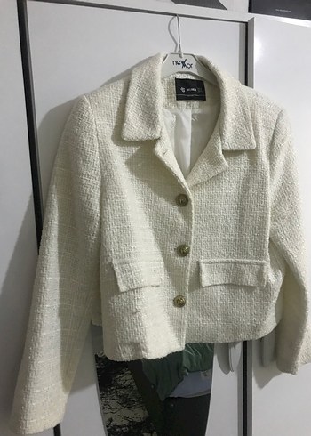 Düğmeli Ekru Kısa Blazer Ceket - Görsel 5
