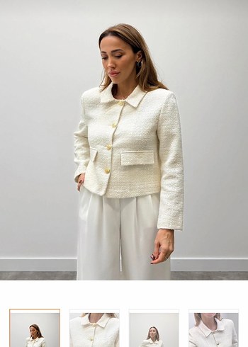 Düğmeli Ekru Kısa Blazer Ceket - Görsel 2