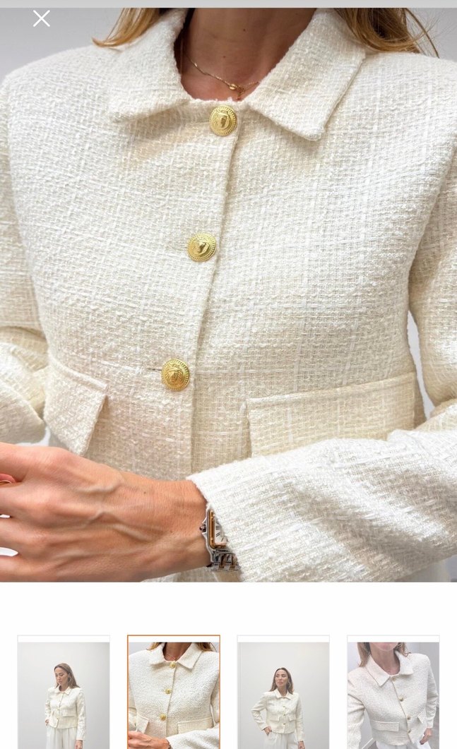 Düğmeli Ekru Kısa Blazer Ceket - Görsel 3