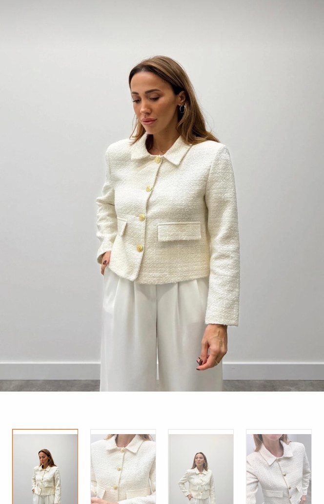 Düğmeli Ekru Kısa Blazer Ceket - Görsel 2