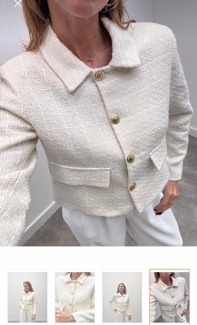 Düğmeli Ekru Kısa Blazer Ceket - Görsel 4