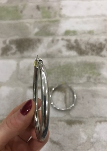 Gri Midi Halka Küpel - Görsel 3