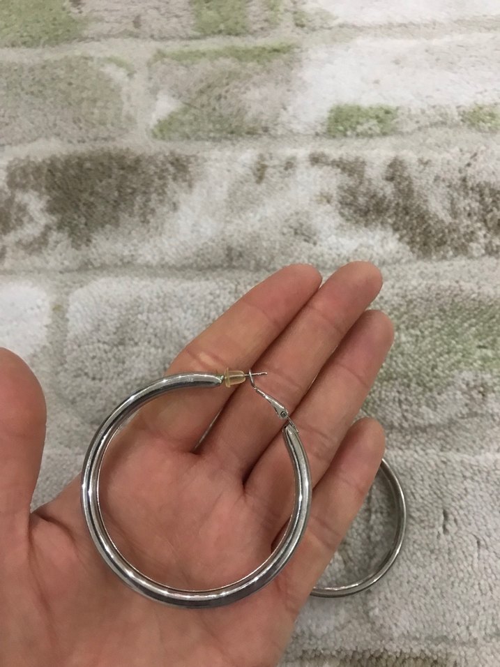 Gri Midi Halka Küpel - Görsel 4