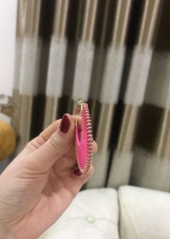 Pembe Pilili Bohem Nakışlı Küpe - Görsel 3