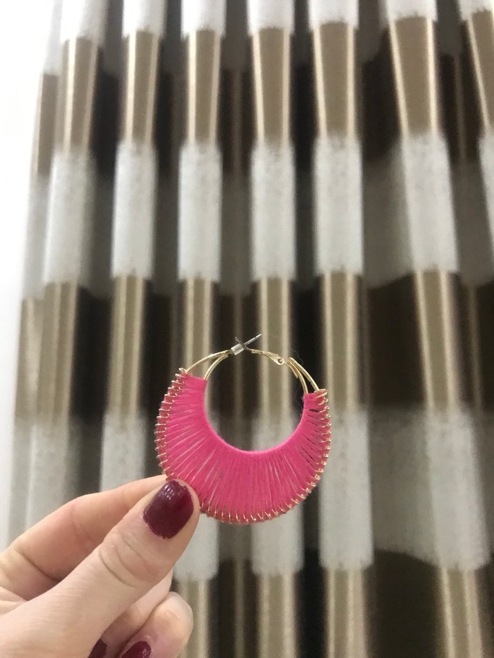 Pembe Pilili Bohem Nakışlı Küpe - Görsel 2