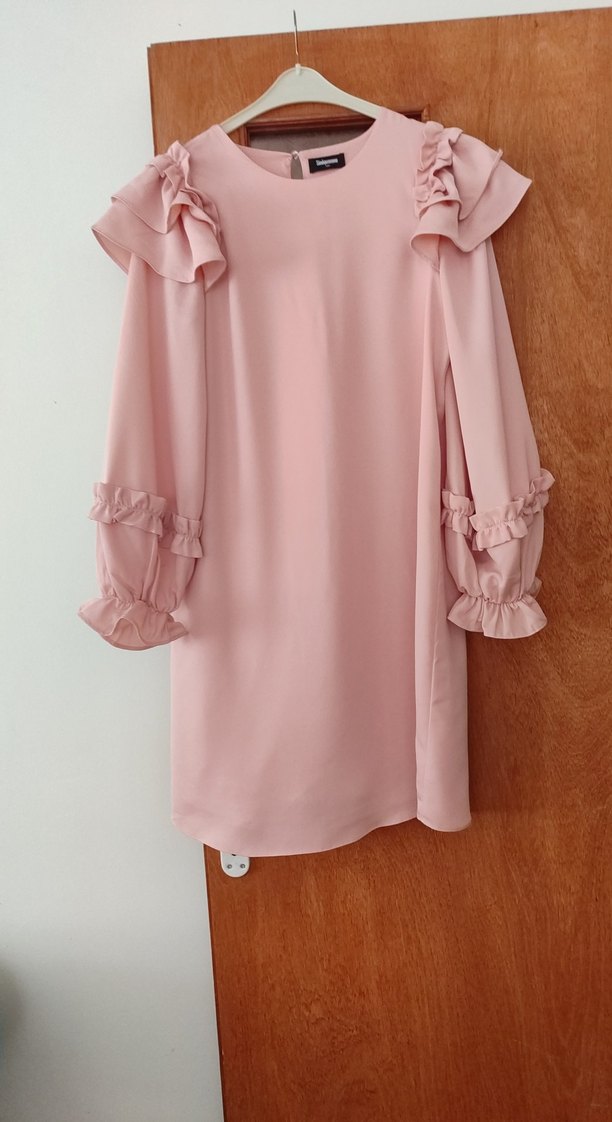 Pembe Midi Uzun Kollu Salaş tunik pudra renk - Görsel 2