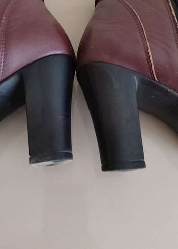 Bordo Kürklü Deri Kadın Dolgu Topuk Bot - Görsel 6