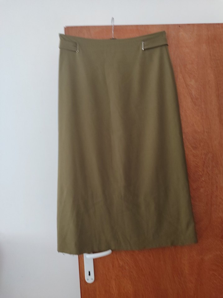 Kadın Haki Midi Uzunlukta Kemerli Etek - Görsel 3