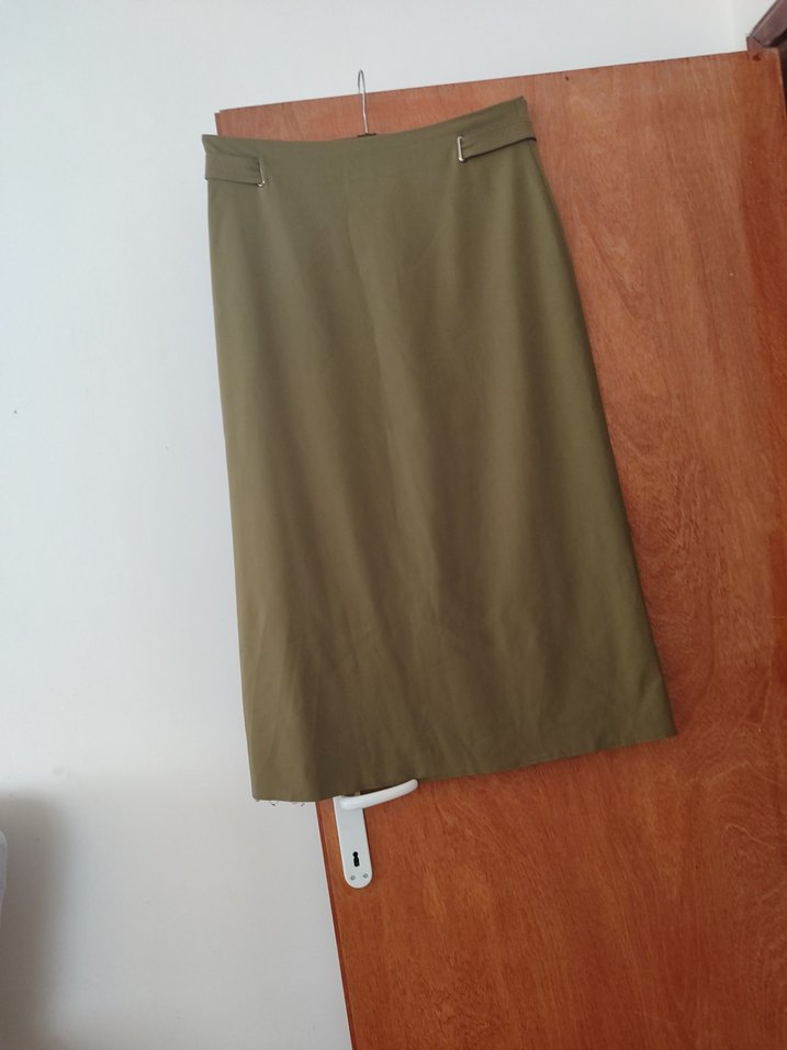Kadın Haki Midi Uzunlukta Kemerli Etek - Görsel 2