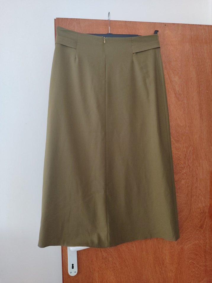 Kadın Haki Midi Uzunlukta Kemerli Etek - Görsel 4