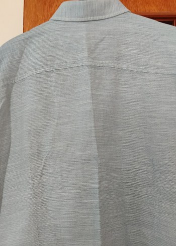 Gri Keten Erkek Gömlek, Düğmeli, Uzun Kollu - Görsel 9