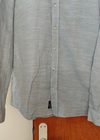 Gri Keten Erkek Gömlek, Düğmeli, Uzun Kollu - Görsel 7