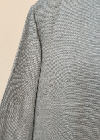 Gri Keten Erkek Gömlek, Düğmeli, Uzun Kollu - Görsel 5