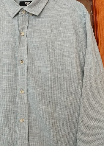 Gri Keten Erkek Gömlek, Düğmeli, Uzun Kollu - Görsel 6
