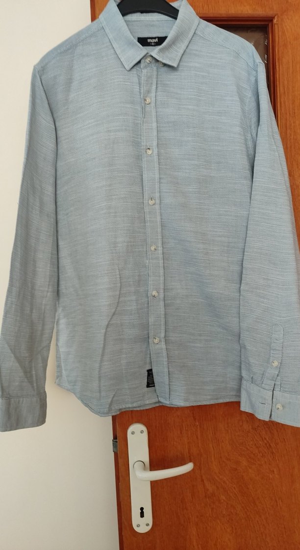 Gri Keten Erkek Gömlek, Düğmeli, Uzun Kollu - Görsel 3