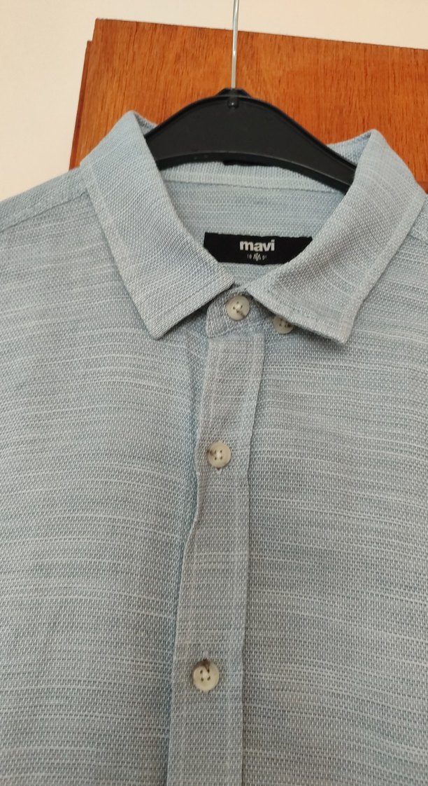 Gri Keten Erkek Gömlek, Düğmeli, Uzun Kollu - Görsel 4