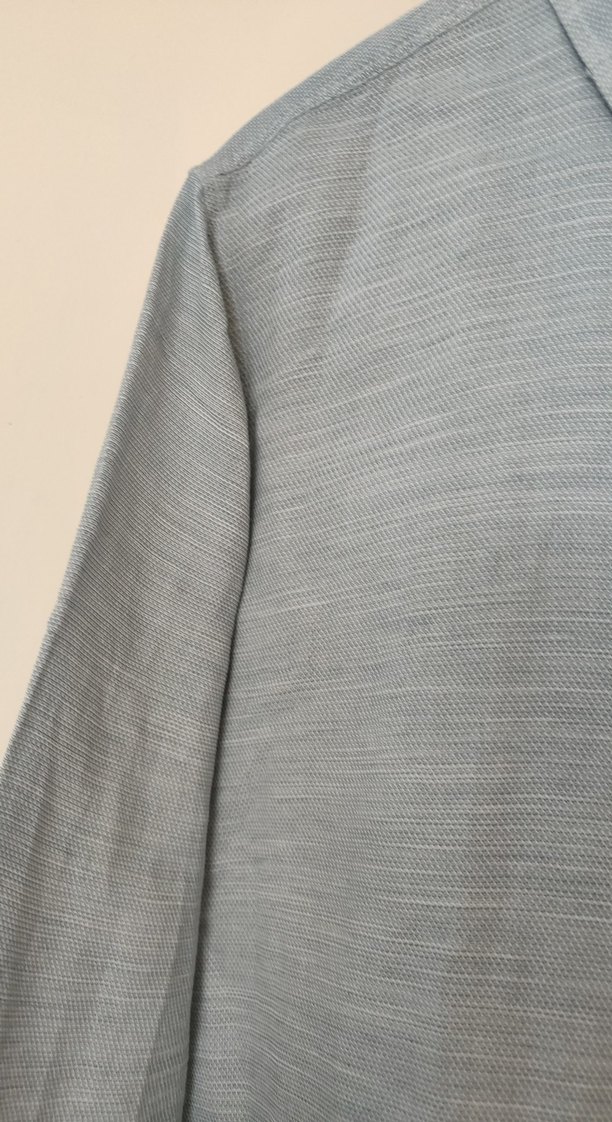 Gri Keten Erkek Gömlek, Düğmeli, Uzun Kollu - Görsel 5