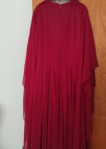 Bordo Nakışlı Uzun Kollu Kadın Abiye Elbise - Görsel 7