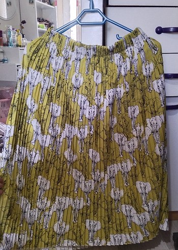 Sarı Baskılı Pileli Hamile Midi Etek - Görsel 2