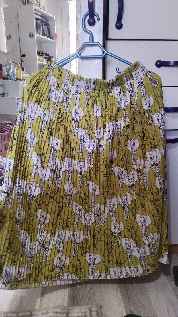 Sarı Baskılı Pileli Hamile Midi Etek - Görsel 2