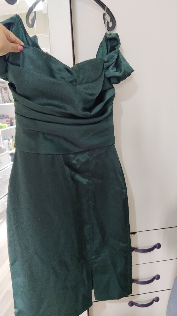 Drapeli  Yeşil Abiye Elbise - Görsel 2