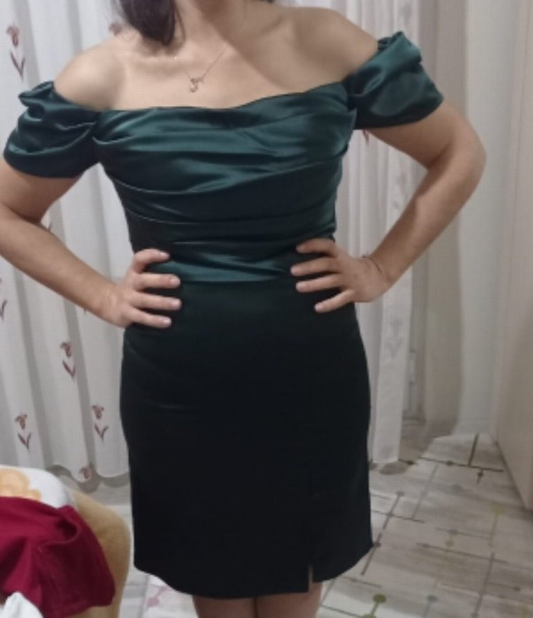 Drapeli  Yeşil Abiye Elbise - Görsel 4