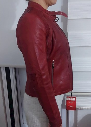 Kırmızı Deri Biker Ceket - Görsel 2