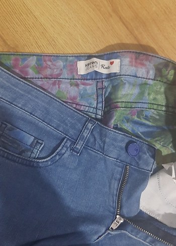 Mavi Düğmeli Kadın Denim Pantolon - Görsel 2