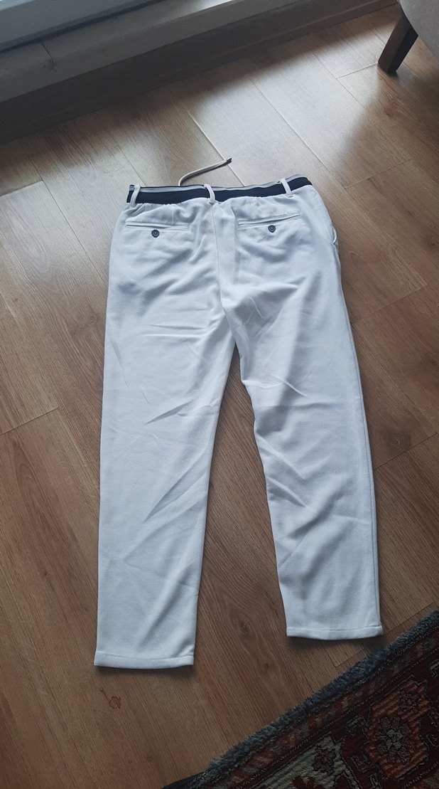 Erkek Beyaz beli lacivert lastikli Kumaş Pantolon - Görsel 2