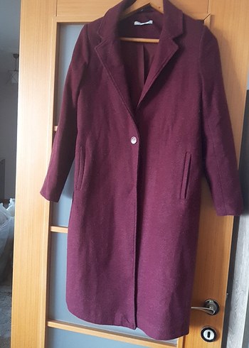 Bordo Uzun Düğmeli kabanı - Görsel 2