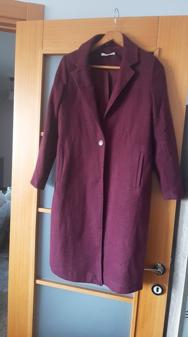 Bordo Uzun Düğmeli kabanı - Görsel 2