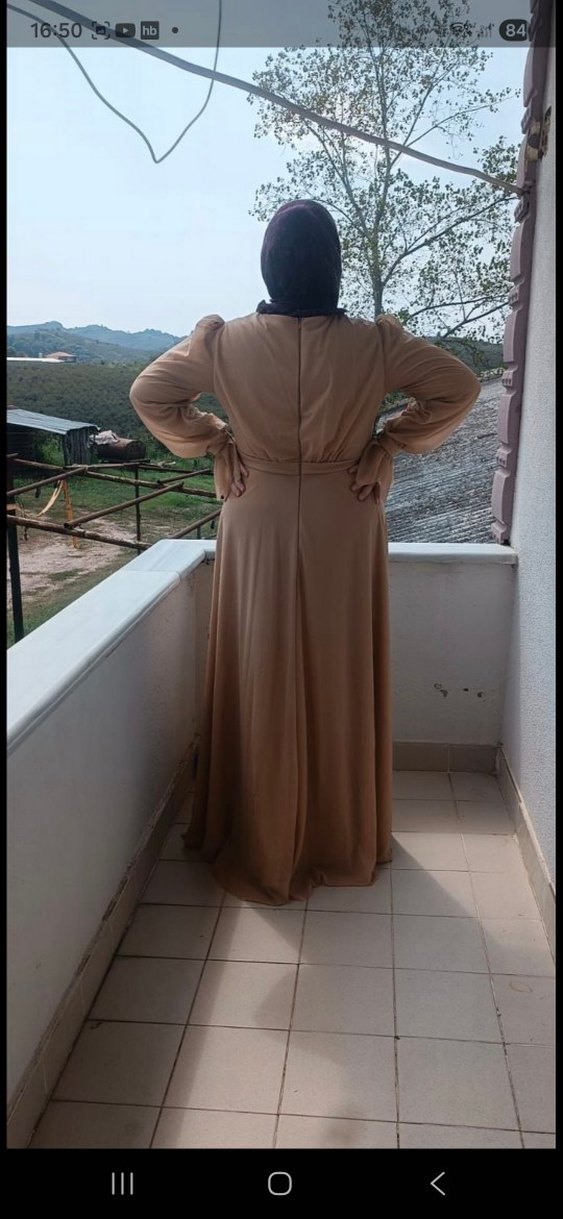 Bej Uzun Bohem Salaş V-Yaka Elbise - Görsel 3